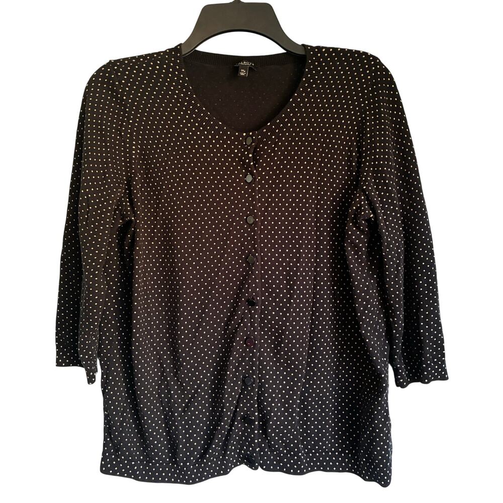 Talbots Button Up Cardigan Polka Dot Black White 1XP Cottage